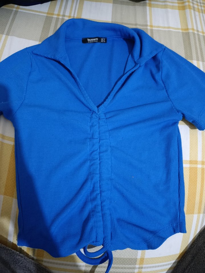 Düğmeli Mavi Kadın Pamuklu Balıkçı Yaka Kazak - Görsel 2