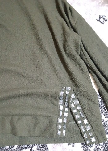 Düğmeli Gri Kadın Sweatshirt - Görsel 2