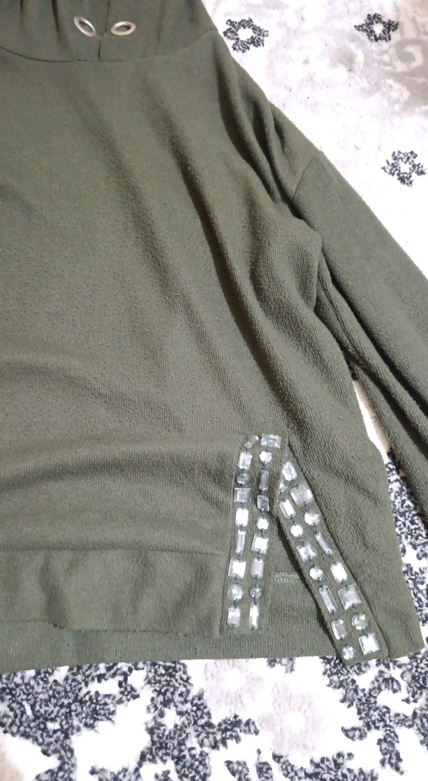 Düğmeli Gri Kadın Sweatshirt - Görsel 2