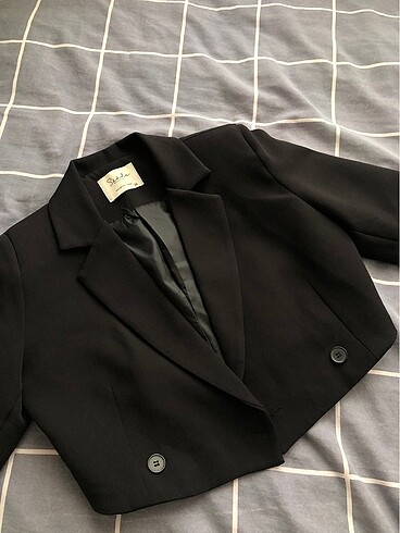 Siyah Crop Blazer Ceket ve pantolon