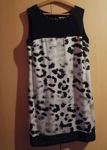 Limon Company Gri Leopar Desenli Kolsuz Midi Elbise