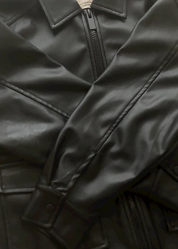 Kadın Siyah Suni Deri Ceket - Görsel 4