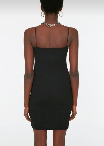 Siyah İnce Askılı Mini Elbise - Görsel 5