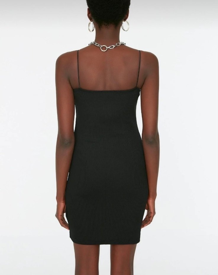 Siyah İnce Askılı Mini Elbise - Görsel 5