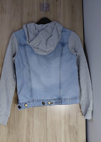 Gri Kapüşonlu Denim Ceket - Görsel 2