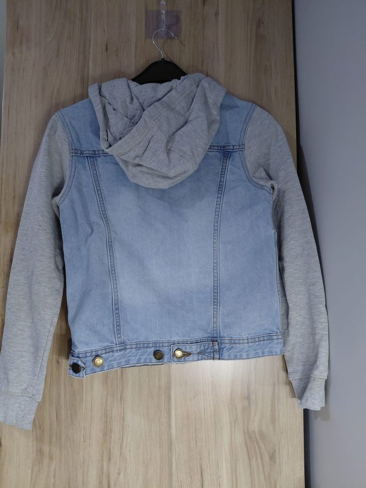 Gri Kapüşonlu Denim Ceket - Görsel 2