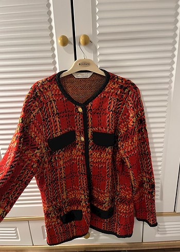 Kırmızı Vintage Örgü Kadın Hırka