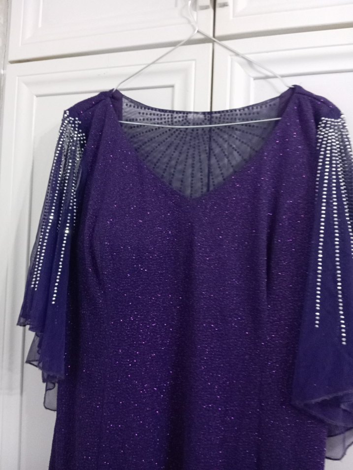 Mor Payetli Uzun Abiye Elbise - Görsel 2