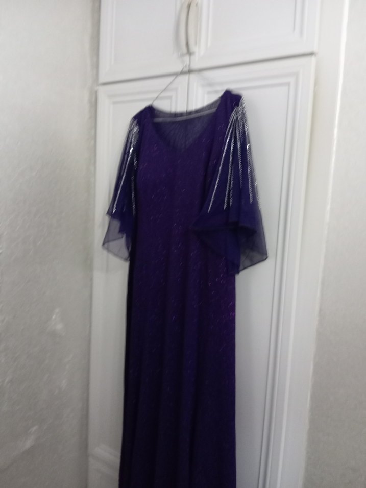 Mor Payetli Uzun Abiye Elbise - Görsel 3