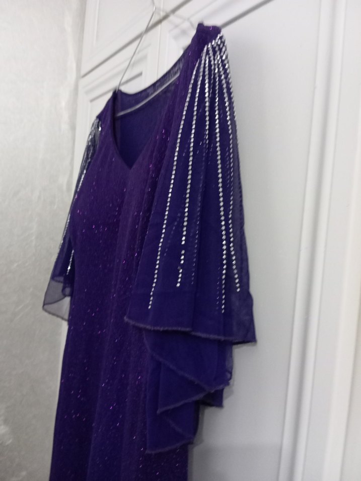 Mor Payetli Uzun Abiye Elbise - Görsel 4