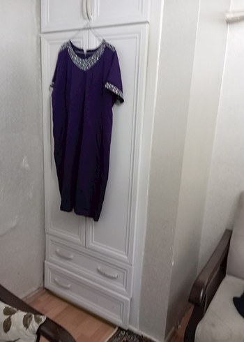 Mor Kısa Kollu Triko Midi Elbise - Görsel 2