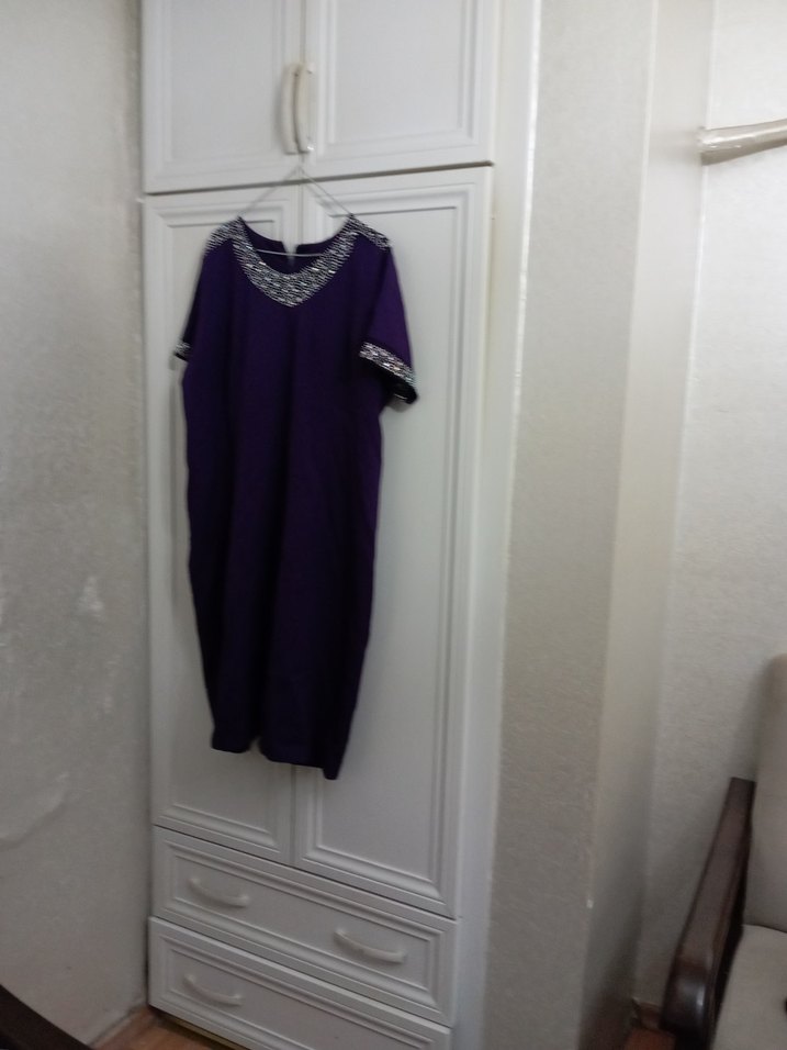 Mor Kısa Kollu Triko Midi Elbise - Görsel 4