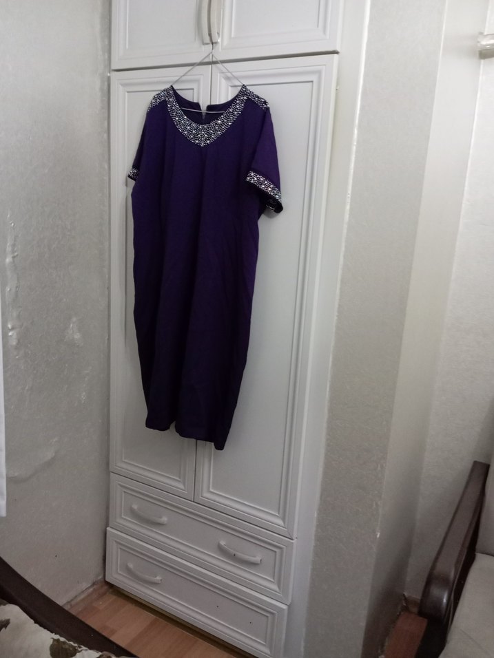 Mor Kısa Kollu Triko Midi Elbise - Görsel 3