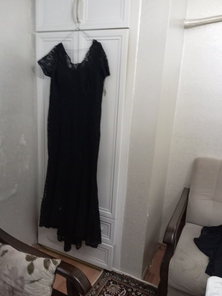 Dantelli Siyah Midi Gotik Elbise - Görsel 3