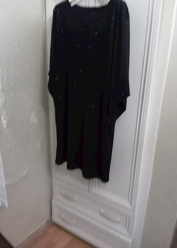 Siyah Uzun Kollu V Yaka Salaş Elbise - Görsel 2