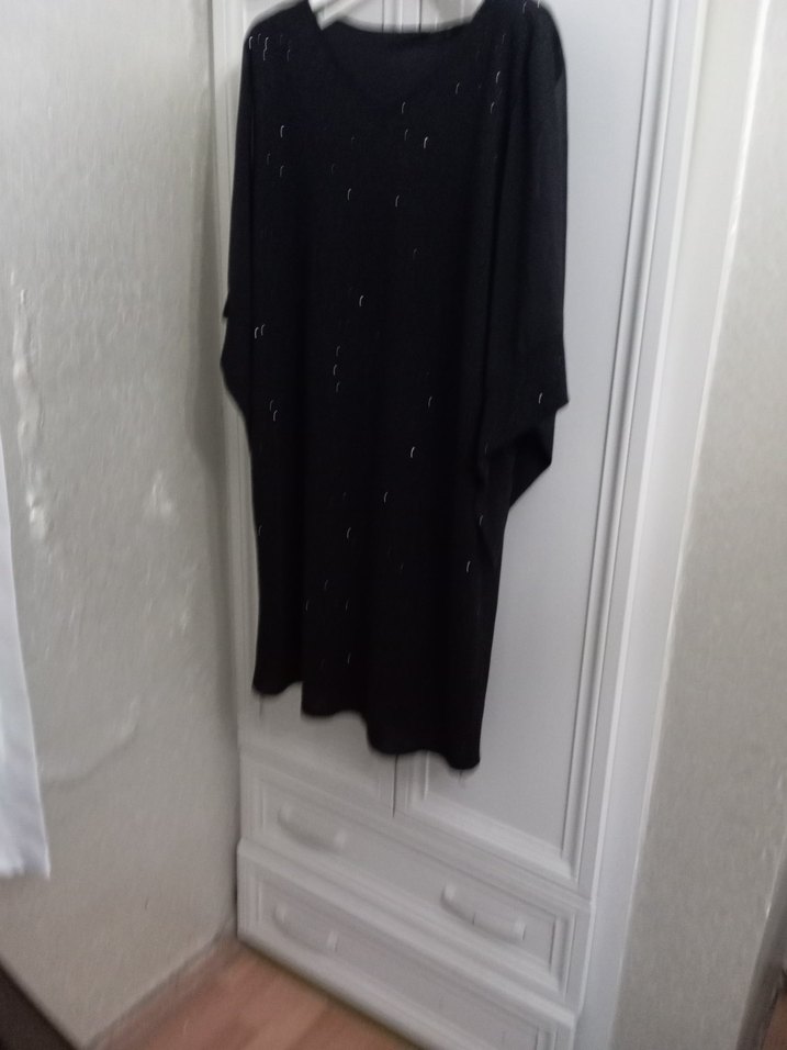 Siyah Uzun Kollu V Yaka Salaş Elbise - Görsel 2