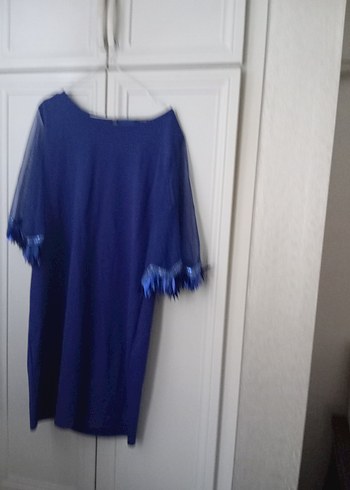 Mavi Midi Kadın Elbise Drapeli Kısa Kollu - Görsel 2