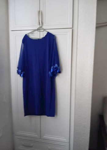 Mavi Midi Kadın Elbise Drapeli Kısa Kollu - Görsel 3