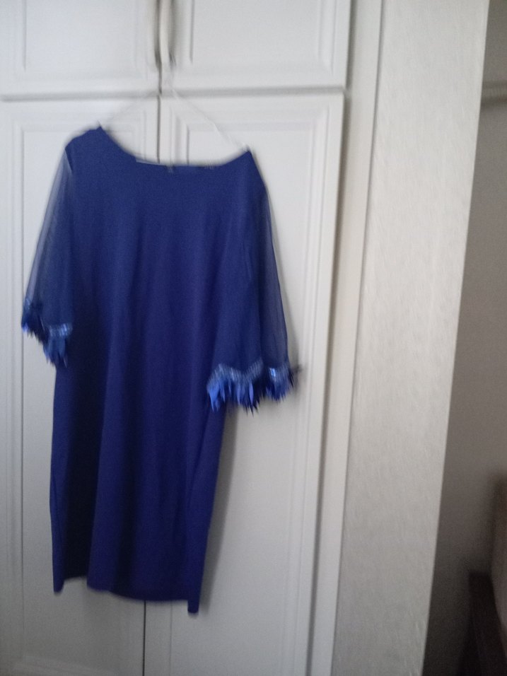 Mavi Midi Kadın Elbise Drapeli Kısa Kollu - Görsel 2