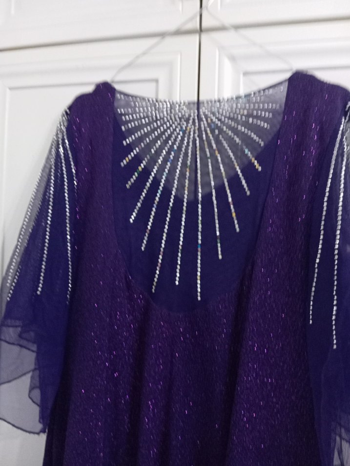 Parlak Mor V Yaka Kadın Abiye Elbise - Görsel 2