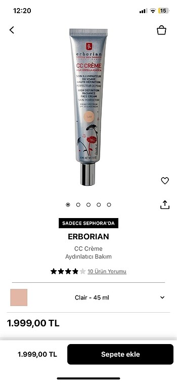 Erborian cc creme clair rengi