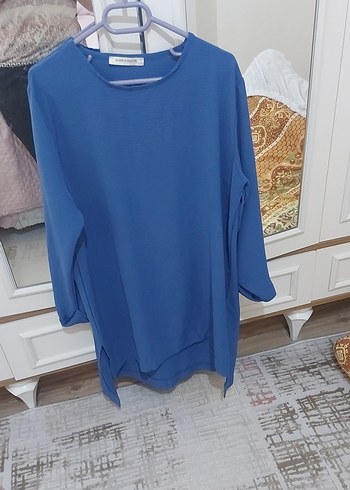 Kadın Mavi Uzun Kollu Salaş Tunik