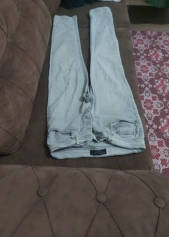 Düğmeli Gri Kadın Denim Pantolon