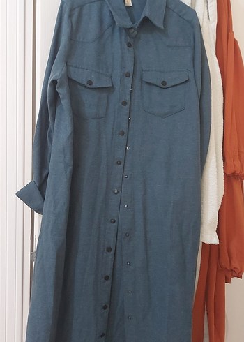 Düğmeli Uzun Kollu Kadın Denim Tunik