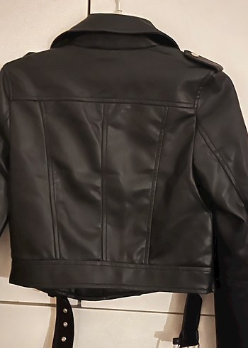 Kadın Siyah Deri Biker Ceket - Görsel 3