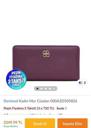 Mor Deri Kadın Portföy Cüzdan - Görsel 2