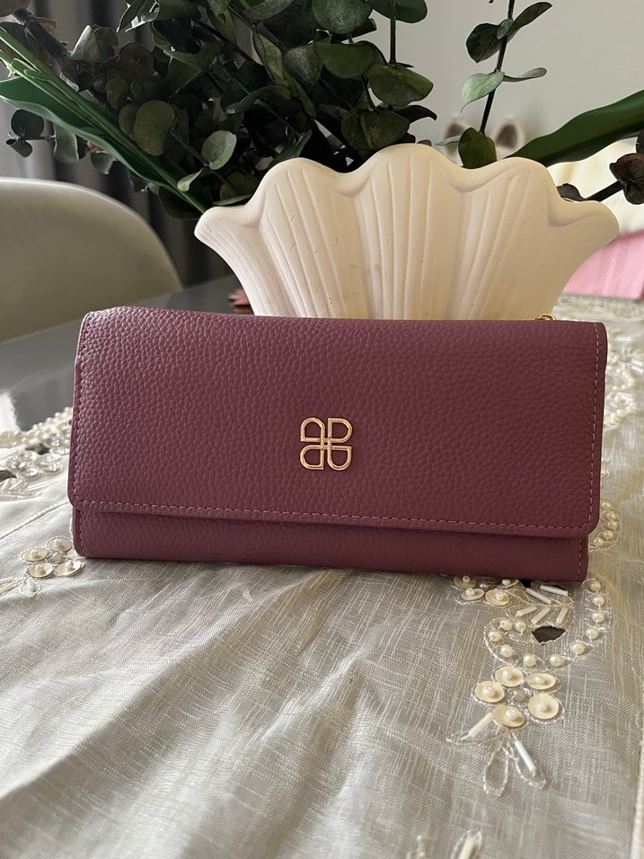 Mor Deri Kadın Portföy Cüzdan - Görsel 5