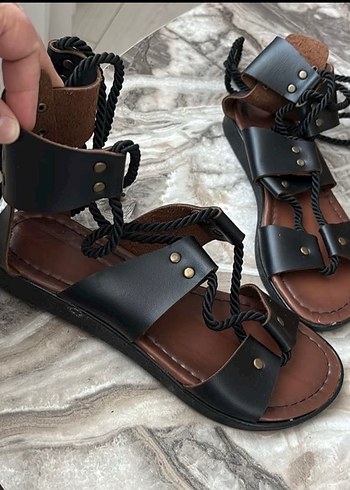 Kadın Kahverengi Deri Bohem Sandalet - Görsel 4