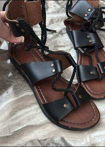 Kadın Kahverengi Deri Bohem Sandalet - Görsel 3