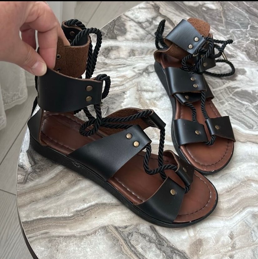 Kadın Kahverengi Deri Bohem Sandalet - Görsel 4