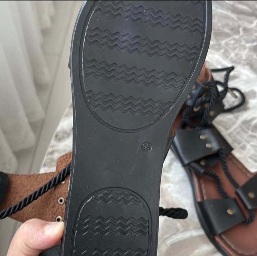 Kadın Kahverengi Deri Bohem Sandalet - Görsel 2