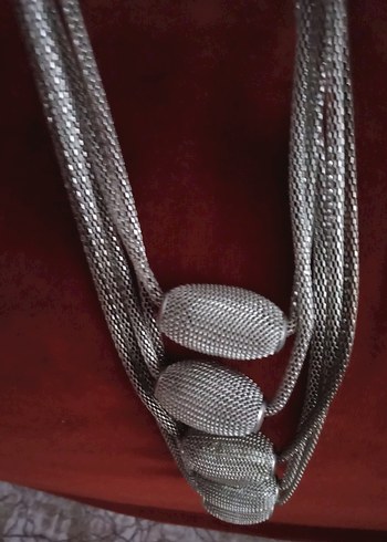 Gri Yılan Desenli Zincir Detaylı Uzun Kadın Kolye - Görsel 2