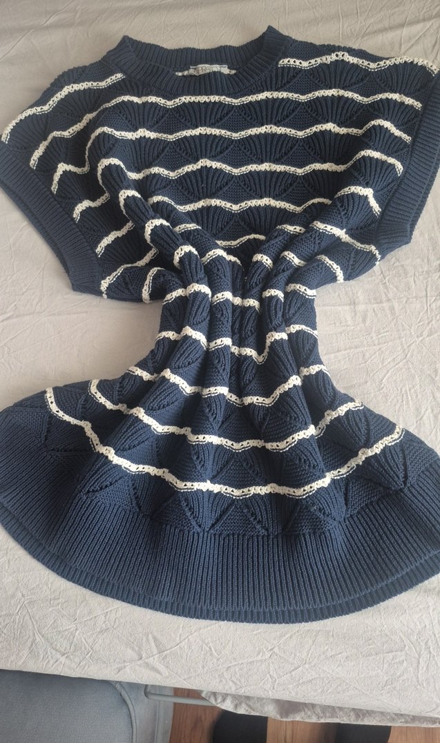 Kadın Lacivert Örgü Kısa Kollu süveter - Görsel 2