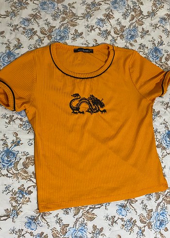 Turuncu Kısa Kollu Kadın crop t-shırt
