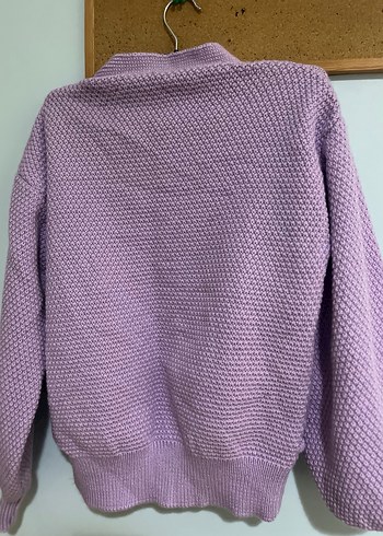 Düğmeli V Yaka Mor Triko Hırka - Görsel 3