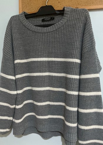 Gri Çizgili Boğazlı Kadın Kazak - Görsel 2