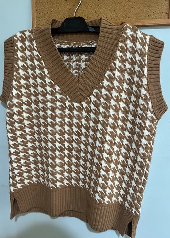 Kadın Kahverengi V Yaka Örgü Süveter - Görsel 2