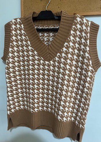 Kadın Kahverengi V Yaka Örgü Süveter - Görsel 3