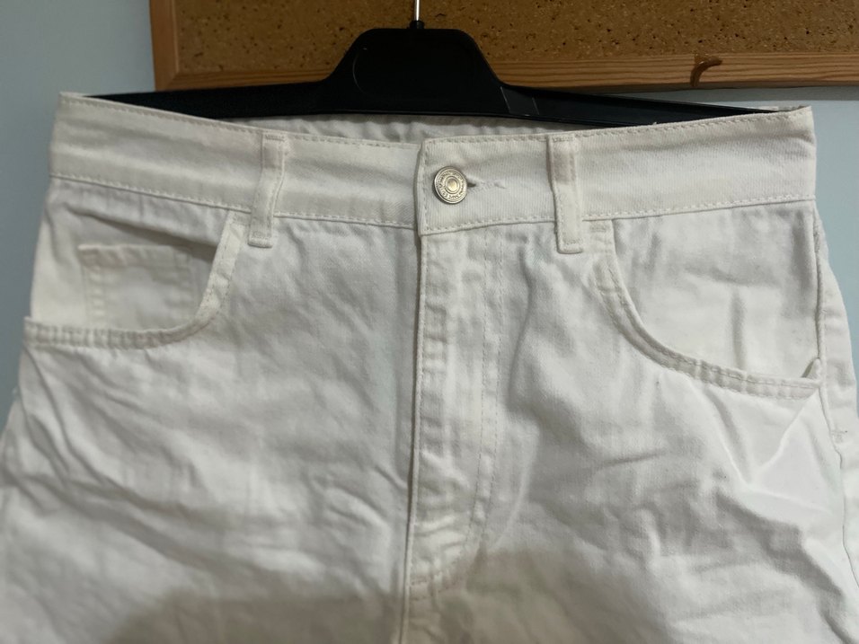 Beyaz Pamuklu Mini Kot Şort - Görsel 2