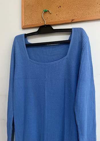 Mavi Fitilli Triko Midi Elbise - Görsel 4