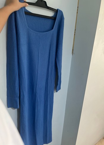 Mavi Fitilli Triko Midi Elbise - Görsel 2