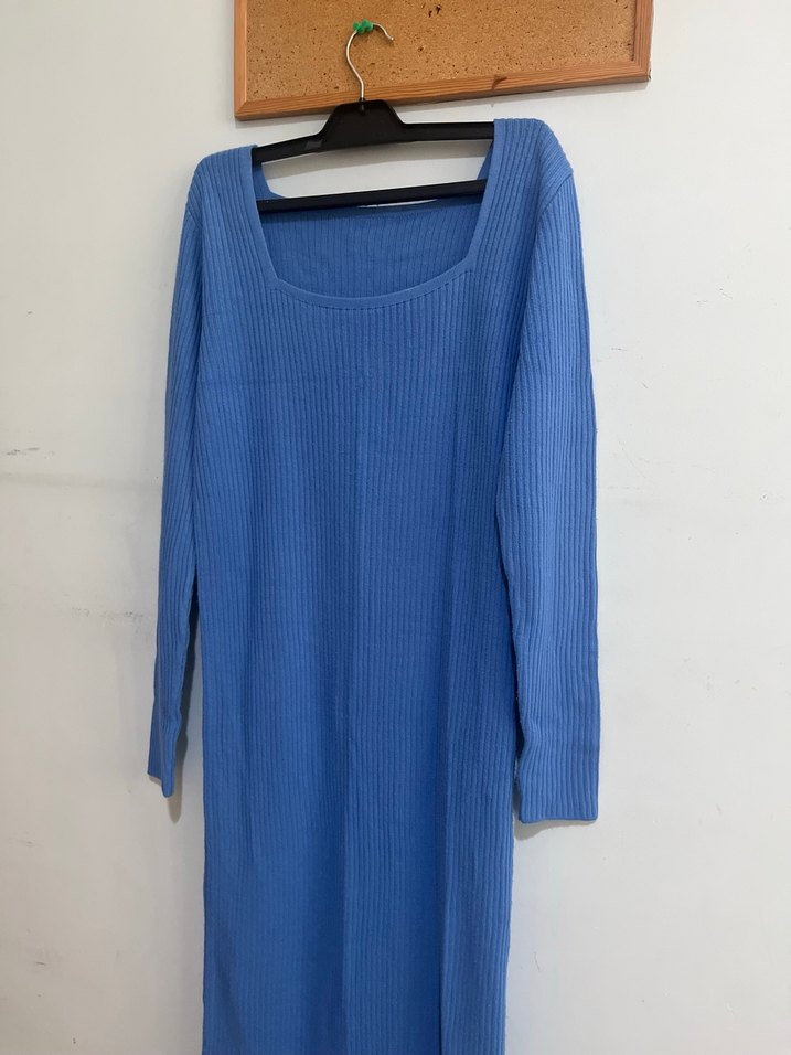 Mavi Fitilli Triko Midi Elbise - Görsel 5