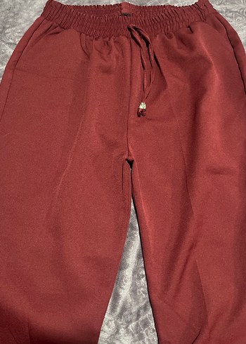 Bordo Bol Kesim Kadın Kumaş Pantolon - Görsel 3