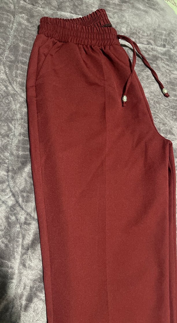 Bordo Bol Kesim Kadın Kumaş Pantolon - Görsel 2