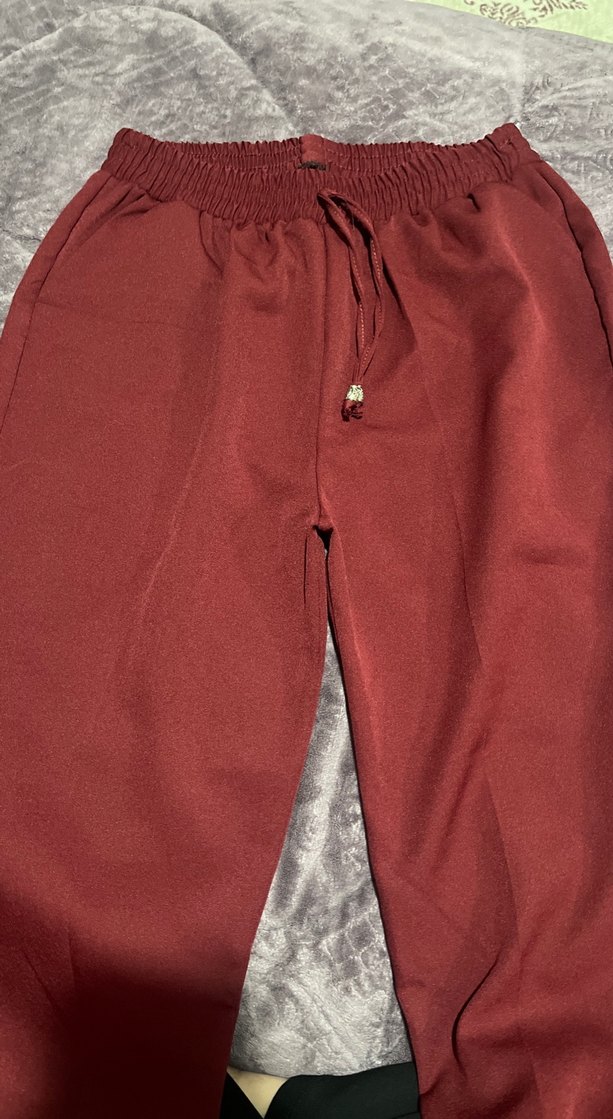 Bordo Bol Kesim Kadın Kumaş Pantolon - Görsel 3