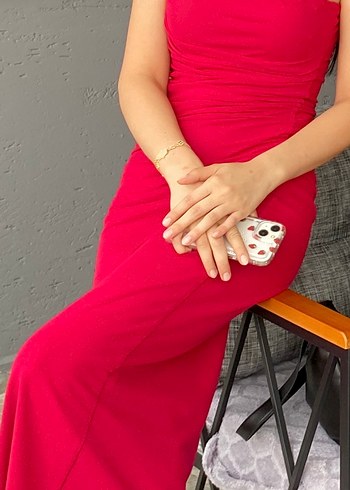 Bordo Drapeli Uzun Abiye Elbise - Görsel 2